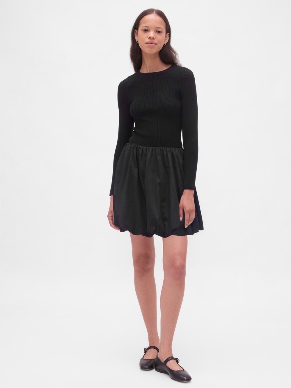 Gap Mixed Media Bubble Mini Dress.  Black.  Size Medium.